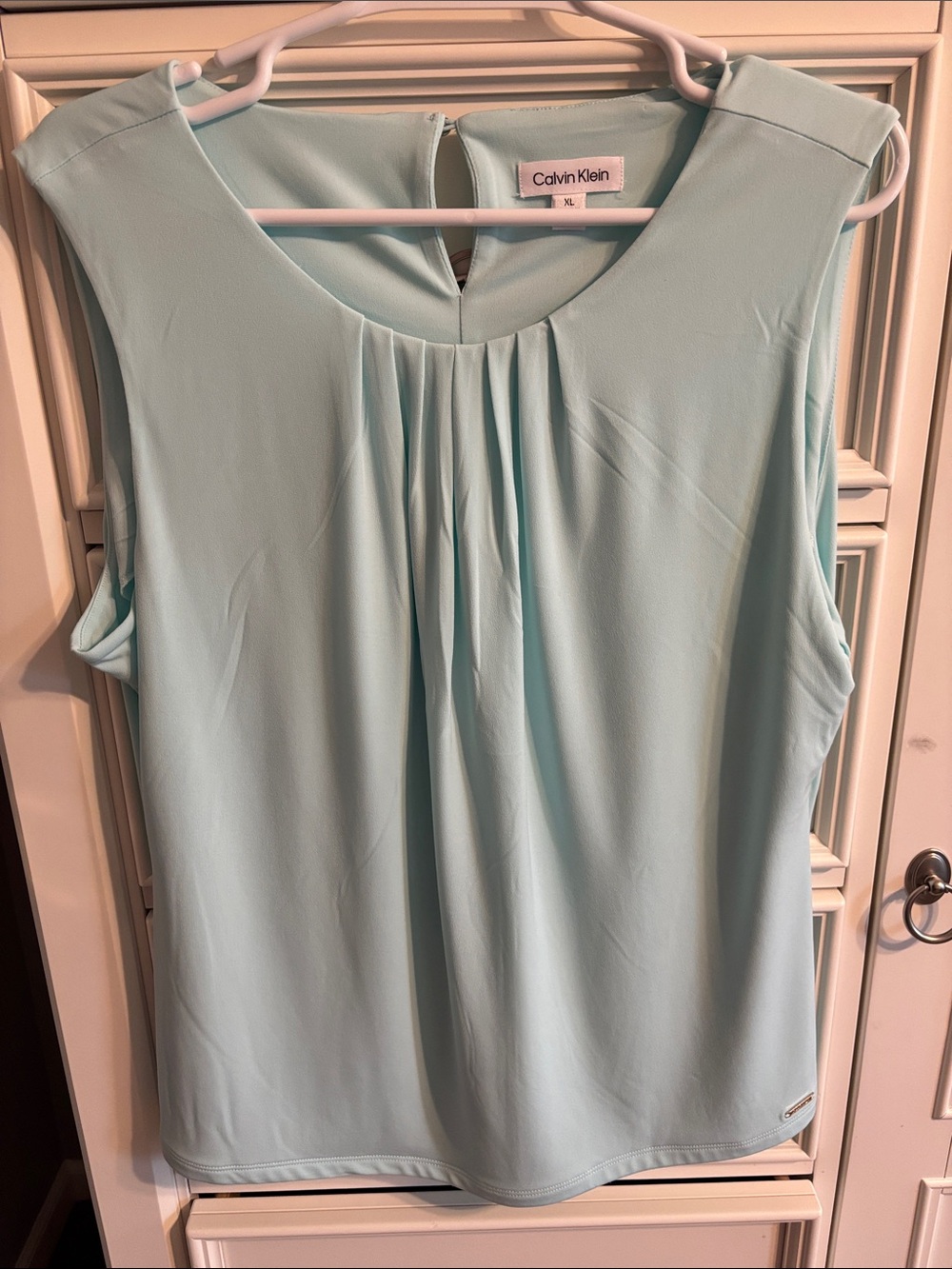 Calvin Klein Light Mint Pleated Sleeveless Top